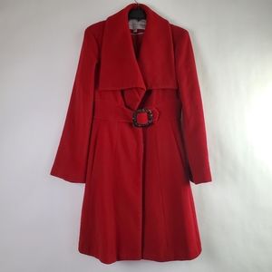 Jessica Simpson Fit and Flare Belted Wool Red Coat Size Medium